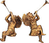 Design Toscano JE930801 Trumpeting Angels of Peter's Square Holiday Statue Ornaments, Set of Two, Boy & Girl, 7 inches Wide, 13 inches Tall, Handcast Polyresin, Antique Gold Finish