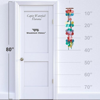 Woodstock Chimes Capiz Waterfall Wind Chime, 40" Rainbow Capiz Round Sea Shell, Handcrafted Ocean Theme Windchime for Outdoor, Patio or Garden Décor (CWH)