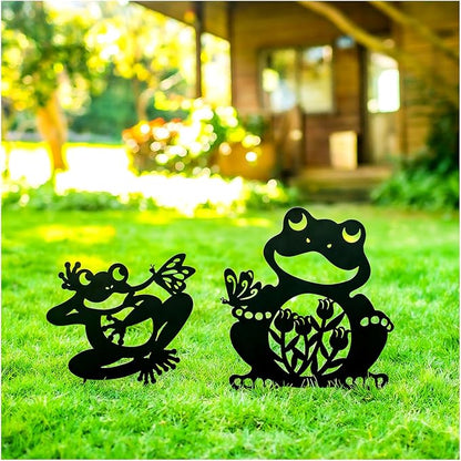Frog Metal Decorative Garden Stakes Frog Gifts for Women Men Mom Birthday Gifts Silhouette Statues for Garden Decor, Yard Art, Patio, Outside, Lawn Ornaments, Outdoor Decorations