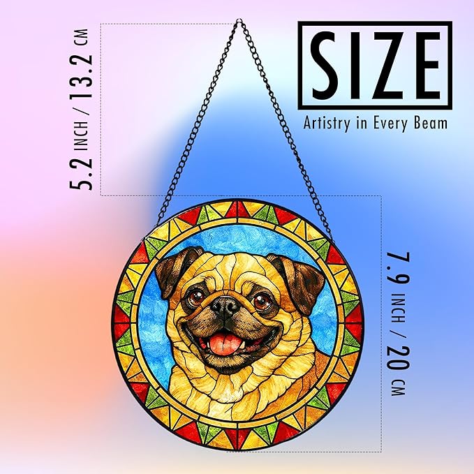 Stained Glass Dog Memorial Suncatcher,Pug Window Hanging,Sympathy Gifts for Pet Loss,7.9 inch/20 cm Home and Garden Decor for Dog Lovers