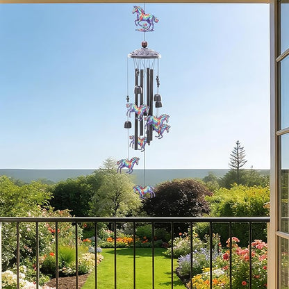 Horse Decor Wind Chimes - Metal Windchime Outdoors for Garden Backyard Patio Indoor Balcony Waterproof Hanging Decoration Birthday Gift for Animal Lover Women Men Mom Grandma Wife Friends
