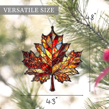 Maple Leaf Suncatcher, Faux Stained Glass Fall Suncatchers for Windows Hanging, Thanksgiving, 2D Acrylic Maple Leaves Fall Ornaments, Xmas Tree Decorations, Autumn Decor (Maples Leaf)