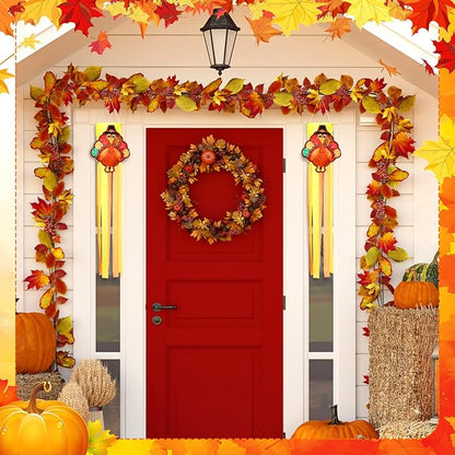 2 Pcs Thanksgiving Turkey Windsocks 40'' Fall Thanksgiving Outdoor Hanging Decoration Vintage Windsock with Pilgrim Hat Colorful Streamer for Autumn Party Farmhouse Window Yard Garden Decor