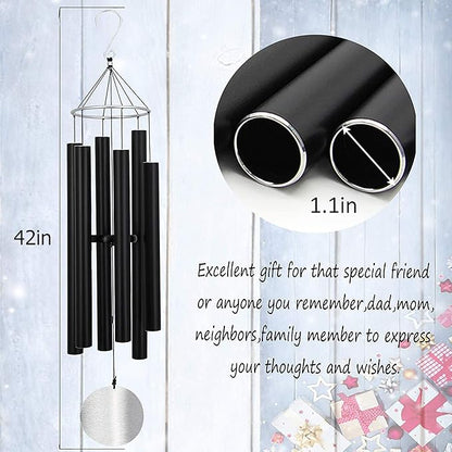Wind Chimes for Outside Large Deep Tone,42 Inch Windchimes Tuned Soothing Melodic Tones Memorial Gift for Mom Dad Grandma Loved One,Sympathy Wind Chimes Deep Tone for Outside Patio Garden Decor,Black