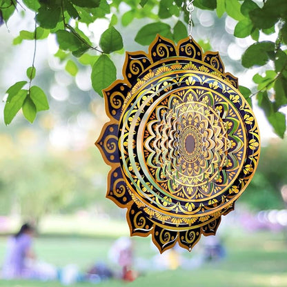 Aoedelyart Wind Spinner Mandala Rich Gold‌,12In Stainless Steel Wind Spinners Outdoor,Garden Gift for Women Mom Father Men Friend,Hanging Wind Sculptures & Spinners Kinetic Yard Art Decorations
