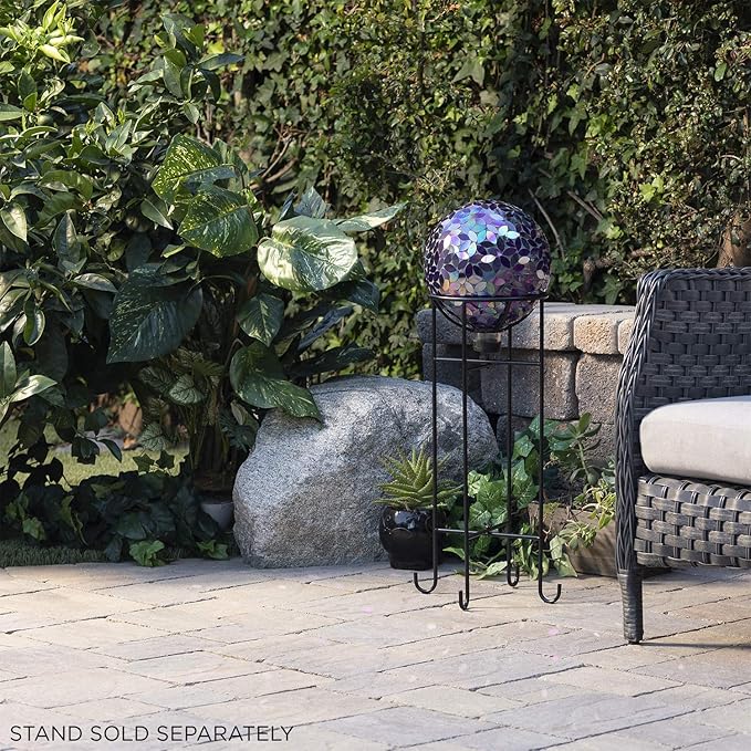 Alpine Corporation 10" Diameter Indoor/Outdoor Glass Mosaic Gazing Globe Yard Decoration, Purple Pearlized Petals Design