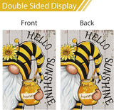 Heyfibro Hello Sunshine Summer Gnome Garden Flag 12x18 Double Sided Burlap Spring Sunflower Small Yard Banner for Rustic Seasonal Outside Outdoor House Decoration (ONLY FLAG)