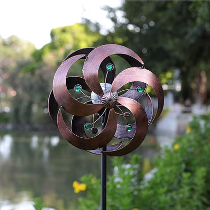 Solar Wind Spinner Improved 360 Degrees Swivel Multi-Color LED Lighting Glass Ball with Kinetic Wind Spinner Vertical Metal Sculpture Stake Construction for Outdoor Yard Lawn & Garden.