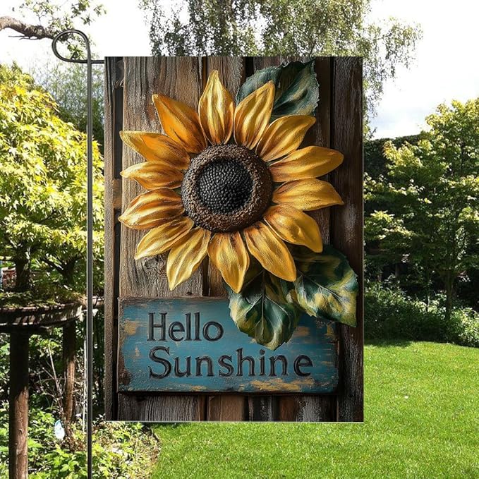 Gkyygk Welcome Garden Flag 12x18 Inch Hello Sunshine Sunflower Double Sided Small Burlap Banners Yard House Seasonal Farmhouse Home Decor for Men Women