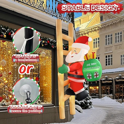 8FT Hanging Christmas Inflatable Santa 8FT Santa Claus Climbing Ladder Inflatables Christmas Outdoor Decoration Xmas Santa Blow Up Decor with Built-in 9 LEDs for Yard Garden Lawn(with Storage Bag)