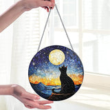 Black Cat Starry Night Stained Glass Suncatcher Window Hanging Decor for Garden, Cat Suncatcher Window Panel Gifts for Cats Lovers, Memorial Gifts for Pet Loss Sympathy Gift for Outdoor Decorations