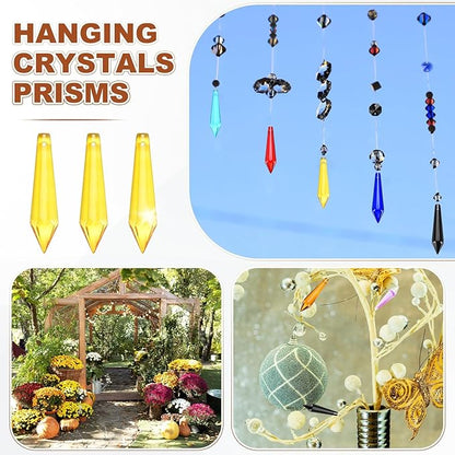 M METERXITY 10-Pack Crystal Icicle Prisms, 53mm/2.09 Inch Chandelier Pendant Maker Hanging Crystals Chandelier Prisms for Home/Windows/Garden/DIY Decoration[Golden Yellow]