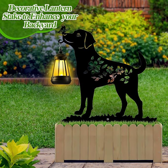 Tfro & Cile Dog Solar Light Outdoor Garden Lantern Stake Decorative Black Ornament with Butterfly Silhouette Decoration for Yard Lawn Patio