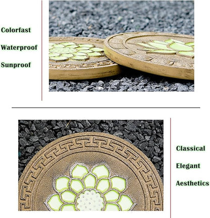 Stepping Luminous Stones for Garden, Lotus Pattern Outdoor Stepping Stone, Decorative Yard Art Step Stone for Walkways, Lawn, Patio, Path, Flower Bed (Color : Style 2, Size : 2pcs)