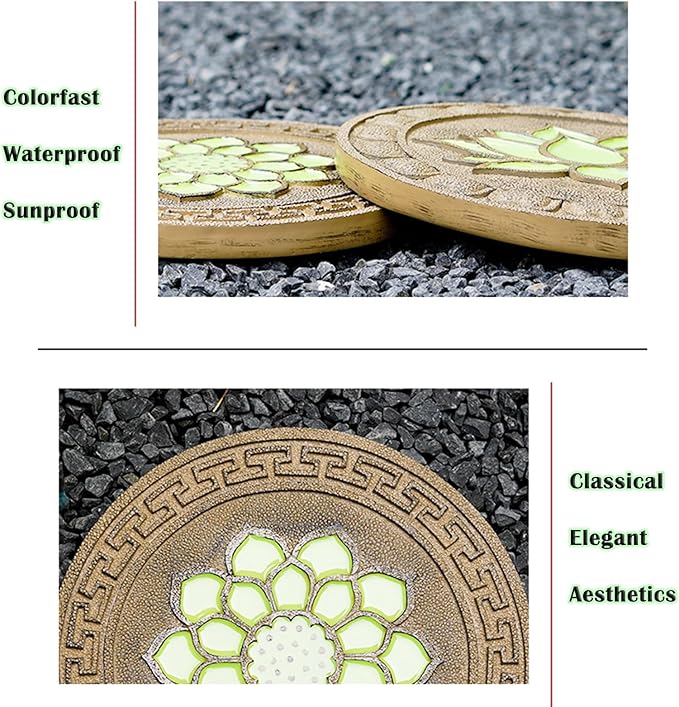 Stepping Luminous Stones for Garden, Lotus Pattern Outdoor Stepping Stone, Decorative Yard Art Step Stone for Walkways, Lawn, Patio, Path, Flower Bed, 3pcs, Style 1