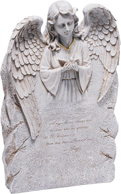 basen Memorial Angel Statue for Grave, Praying Angel Garden Statue with Engraved Message, Resin Cemetery Decoration for Outdoor Yard Lawn, Remembrance Angel Figurine Sympathy Gift