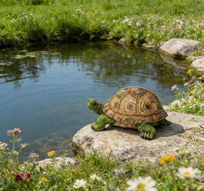 Garden Outdoor Turtle Statue, Resin Garden Sculptures Turtle Decor Realistic Tortoise Figurine for Outdoor Courtyard, Lawn Landscape, Pond,Festival and Birthday Gifts (Green-Left)