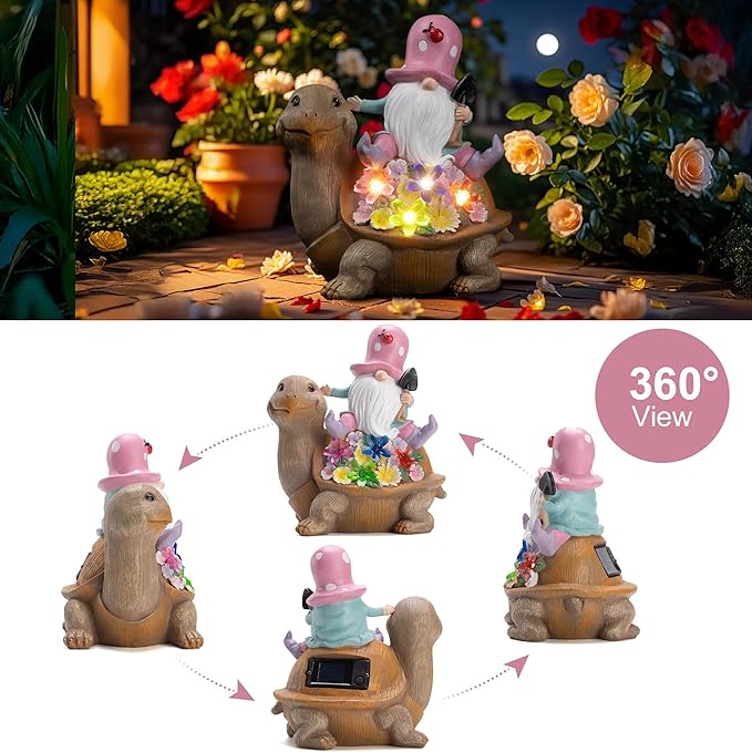 Etlemonde Solar Gnomes Outdoor Turtle Garden Statue for Yard with Outdoor Decorations for Patio Mom Gift