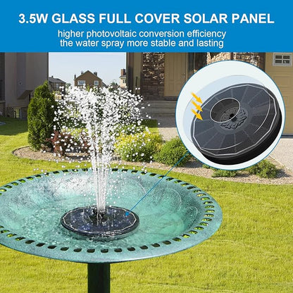 SZMP Solar Bird Bath Fountains,Working On Cloudy Day Solar Water Fountain 3.5W Glass Solar Panel 2000mAh Battery 4 Fixer 7 Nozzles Solar Fountain for Bird Bath Garden(Black Solar Panel)