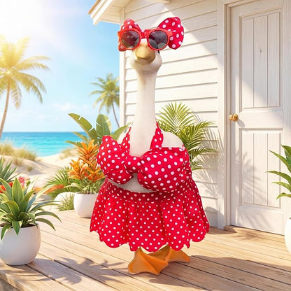 Abbylike 1 Set Hawaiian Porch Goose Outfits Summer Bikini Yard Goose Outfits Costume Clothes Fits Large 23'' Cement for Garden Yard Statue Pathway Decorations