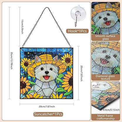 Stained Glass for Window Hanging Dog Suncatcher, Sun Catchers for Outdoor Decoration, Westie Garden Decor, Gifts for Women, Lovers, Couple, Friend, Colleagues