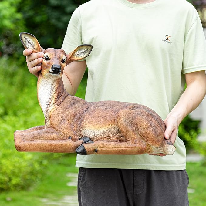 Outdoor Large-Sized Deer Garden Statue, Decorative Sculpture 21 inches Indoor/Outdoor Garden Decoy Animal Statue Forest Fawn Sculpture