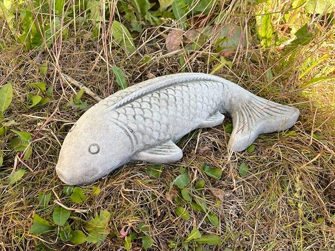 Koi Carp Fish Stone Garden Statue | Outdoor Animal Fishing Angling Gift Ornament