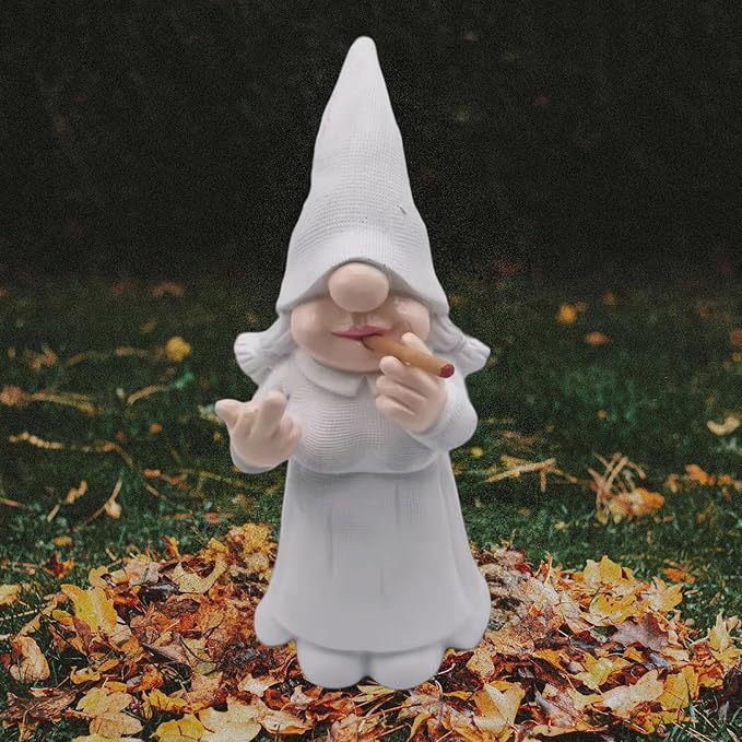 MINICAR Middle Finger Lady Gnome Statue Outdoor Decor, Naughty Smoking Sculptures Garden Yard Decorations, 8'' Tall