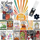 Garden Flag Set of 12 Double Sided Double Stitched 12x18 Inch, Seasonal & Holiday Yard Flags for Outside, All Seasons, 7 Major Holidays, Home Sweet Home Decor for Patio Lawn