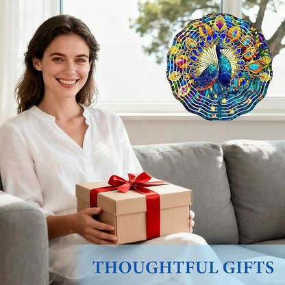 Wazzio Peacock Wind Spinners Outdoor, Peacock Gifts for Women Wife Mom Grandma, Hanging Wind Spinners for Christmas Thanksgiving, 12 inch Outdoor Indoor Hanging Ornament for Garden Porch Backyard