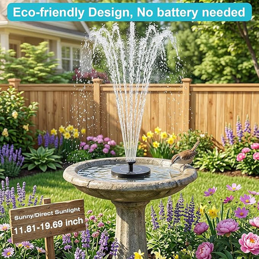 AMZtime Solar Fountain for Bird Bath, 2026 Upgrade Solar Water Fountain with 6 Nozzles & 4 Fixed Rods, Solar Bird Bath Fountains for Garden, Outdoor, Pool, Pond, Fish Tank and Patio