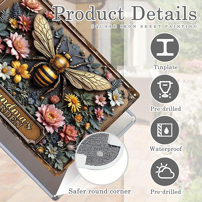 Personalized Metal Signs with Name Made in USA Custom Bee Garden Sign Vintage Decorative Metal Print for Wall Decor Customized Home Garden Ideas Gifts Artwork Prints for Yard Ourdoor