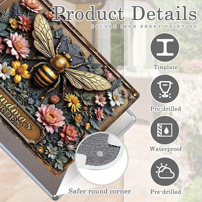 Personalized Metal Signs with Name Made in USA Custom Bee Garden Sign Vintage Decorative Metal Print for Wall Decor Customized Home Garden Ideas Gifts Artwork Prints for Yard Ourdoor