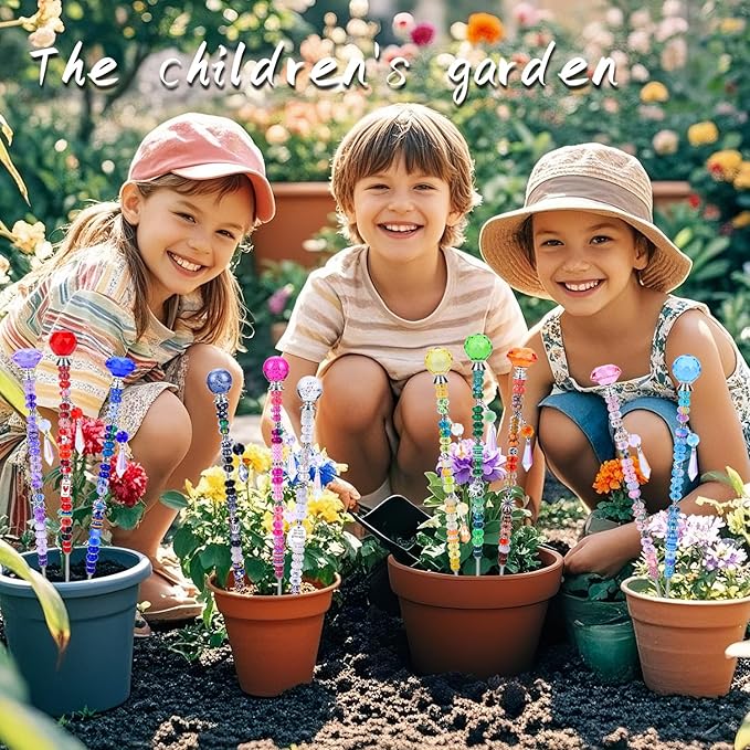 AIPRIDY DIY Fairy Wand Garden Stakes Kit, Crystal Beaded Decorative Wands Set, Outdoor Garden Decoration with Assembly Guide (Mixed Top 390 Pcs)