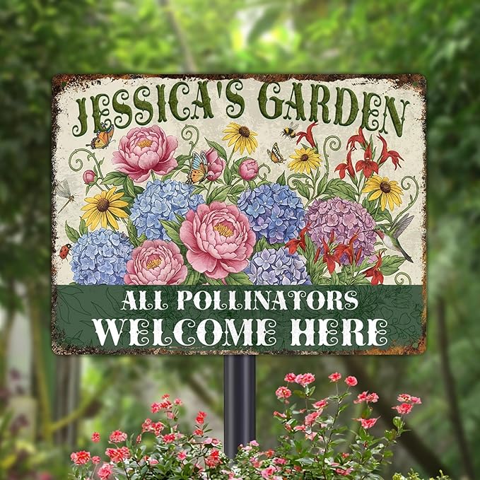 Personalized Garden Signs for Outside Custom Metal Tin Sign for Women, Retro Funny Welcome Metal Sign for Patio, Yard Rustic Gifts for Mothers Day, Grandmas, and Gardening Lovers