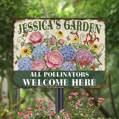 Personalized Garden Signs for Outside Custom Metal Tin Sign for Women, Retro Funny Welcome Metal Sign for Patio, Yard Rustic Gifts for Mothers Day, Grandmas, and Gardening Lovers