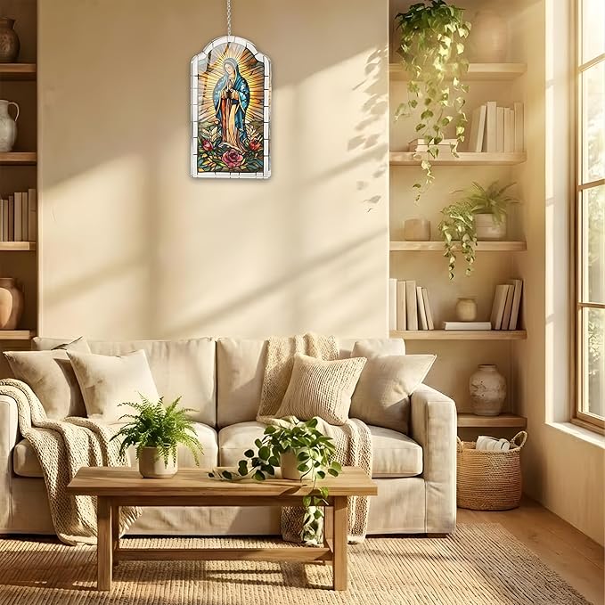 Our Lady of Guadalupe Acrylic Suncatcher, Suncatchers for Window Hanging Ornament, Christian Stained Glass Effect Art Garden Decor for Lover, Gifts for Mother's Day, Mom, Grandma, Wife, Women, Nana