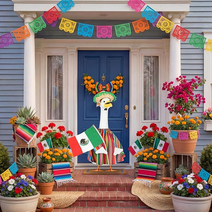 Abbylike 4 Pcs/set Mexican Porch Goose Outfits Cinco De Mayo Yard Goose Costume Clothes with Fiesta Sombrero Beard Flag Fit 23'' Cement for Mexican Fiesta Garden Patio Yard Statue Pathway Decoration