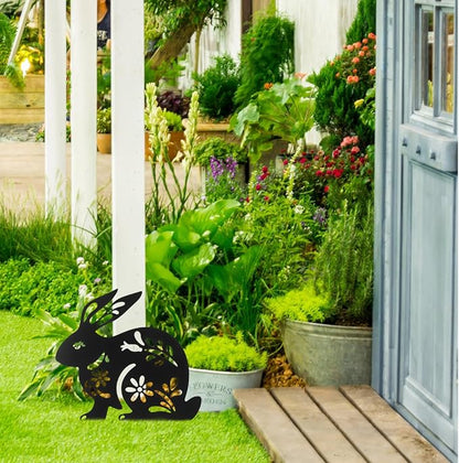 Yardwe Metal Rabbit Garden Stake 10.62X8.46 Inch Outdoor Lawn Ornament Bunny Silhouette Decorative Yard Art for Patio Garden Walkway and Easter Yard Stakes