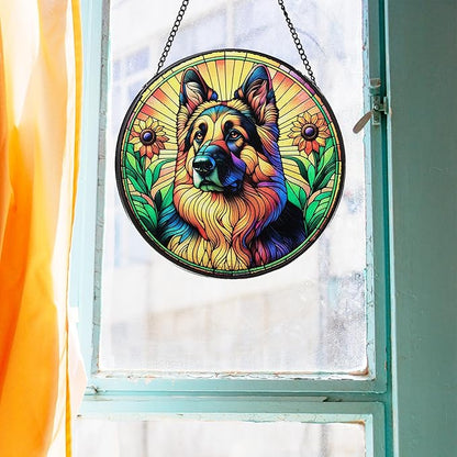 Stained Glass Dog Memorial Suncatcher,German Shepherd Window Hanging,Sympathy Gifts for Pet Loss,7.9 inch/20 cm Home and Garden Decor for Dog Lovers