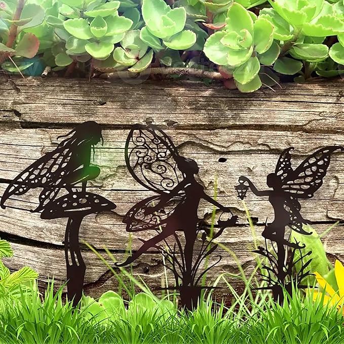 6-Piece Decorative Garden Stakes，Garden Decoration, Metal Flower Fairy，Fairy Garden Decor