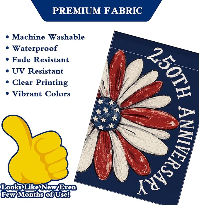 250th Anniversary America Garden Flag, 250 Anniversary USA Flag Patriotic Banner 250 Years of Freedom Yard Sign 4th of July Double-Sided Waterproof 1776-2026 Commemorative Flag 12x18 Inch