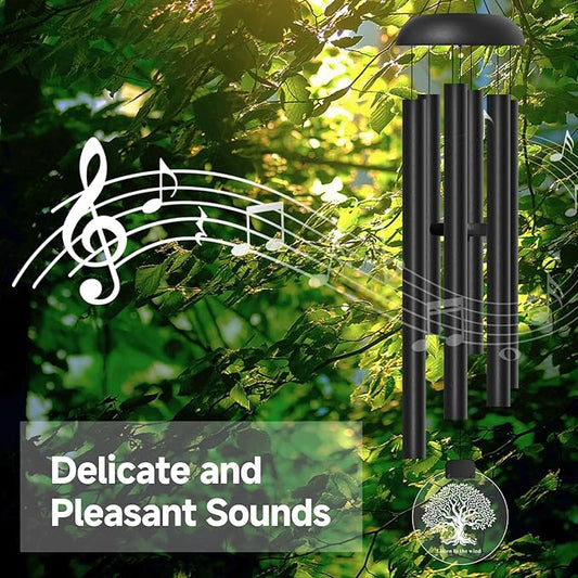 Solar Wind Chimes for Outside, 6 Tubes Relaxing Melody Wind Chimes with Tree of Life LED Windcatcher, Windchimes for Garden Patio Decor, Great Gift Idea for Mother's Day
