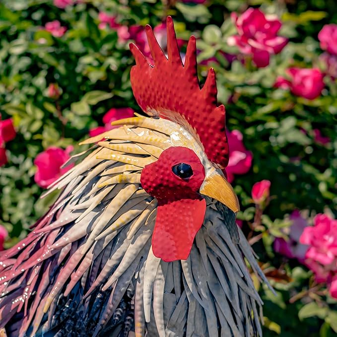 Zaer Ltd. 2.3 Ft. Tall Fancy Ornate Metal Rooster Statue Decorations (Chester)