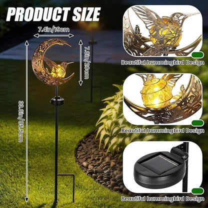 VIHOSE Solar Hummingbird Outdoor Lights Waterproof Moon Garden Stake Lights Warm White LED Decorative Pathway Lighting for Yard, Lawn, Gifts for Mom, Women & Gardening Lovers