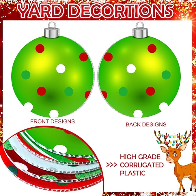 Rtteri 30 Pcs Christmas Outdoor Yard Ornaments 4.9 Inch Double Sided Lawn Decorations Red Green Christmas Hanging Ornaments Plastic Holiday Decorations for Xmas Home Yard Tree Porch Decor