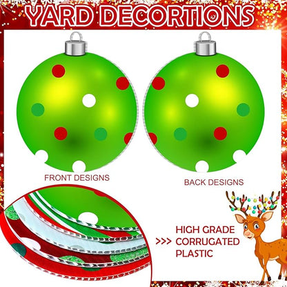 Rtteri 30 Pcs Christmas Outdoor Yard Ornaments 4.9 Inch Double Sided Lawn Decorations Red Green Christmas Hanging Ornaments Plastic Holiday Decorations for Xmas Home Yard Tree Porch Decor