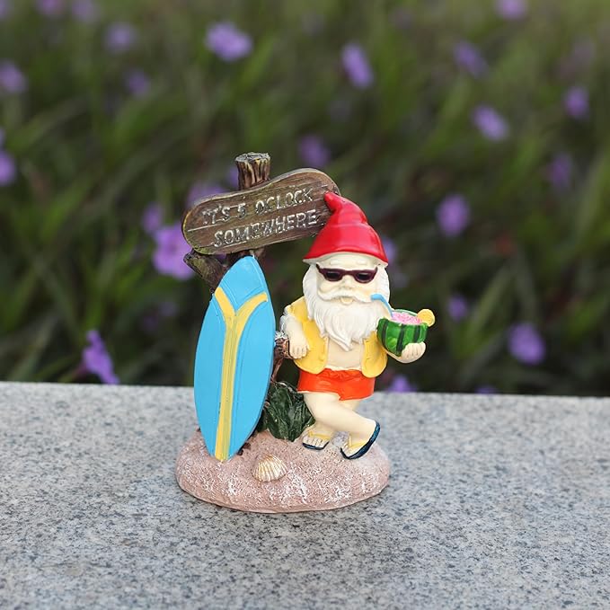 Surfing Dwarf，Gnome Garden Decorations Resin Statue Outdoor Statue Lawn Yard Balcony Porch Home Decorations Garden Decor