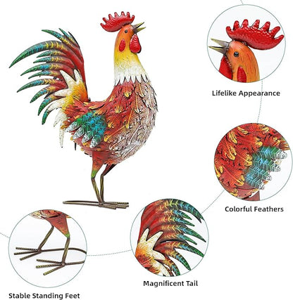 21in Metal Rooster Yard Decor, Outdoor Garden Statues, Metal Chicken Sculpture for Backyard Garden Patio Kitchen Décor