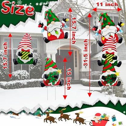3 Pack Metal Christmas Yard Signs Decor for Multiple Stacked, Christmas Yard Stakes with Gnomes Fall Yard Decor for Outside Garden Yard Lawn Porch